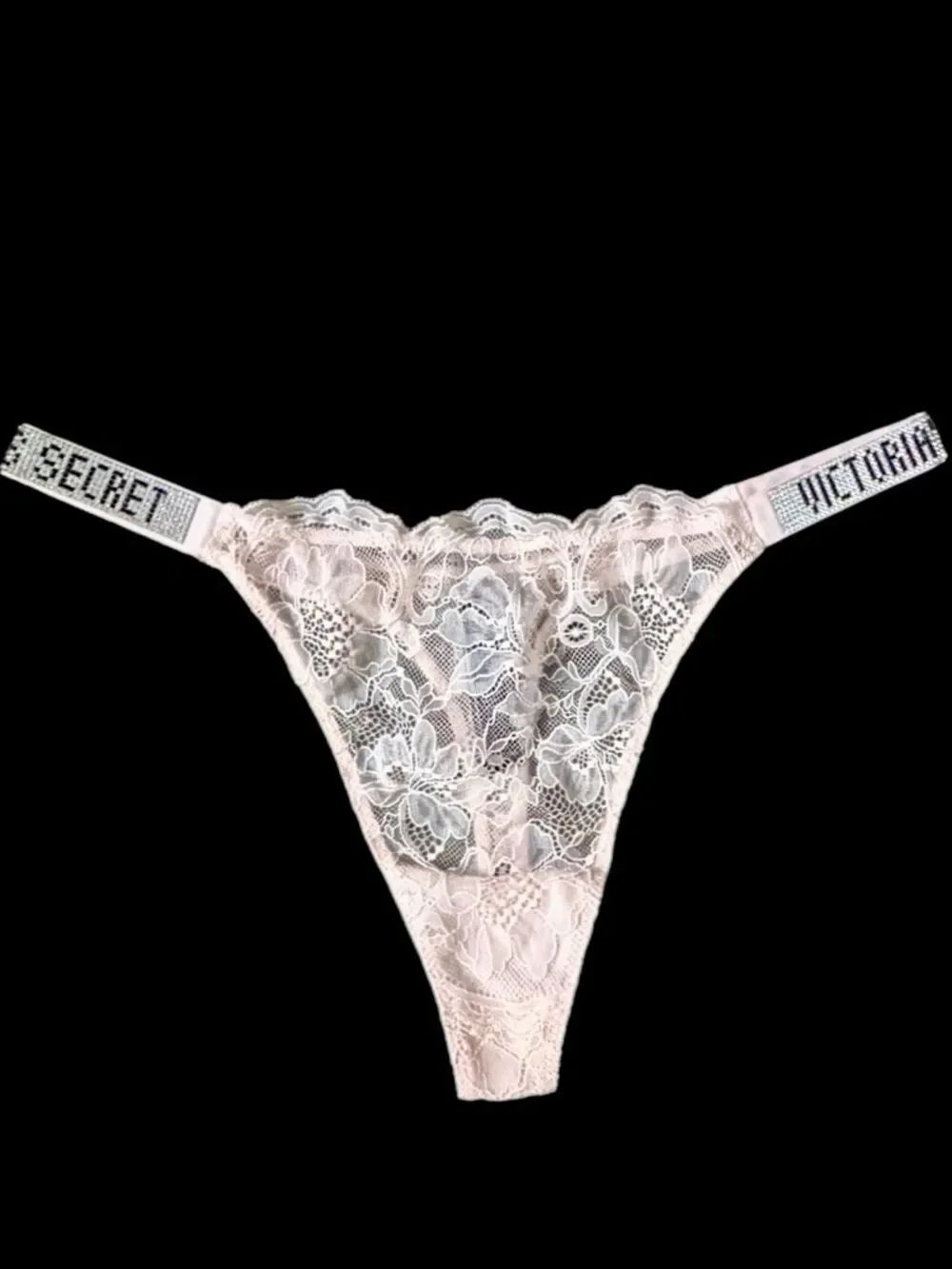 Victoria's Secret Crystals Rhinestone Bling Shine Strap Thong Lace Panty pink L